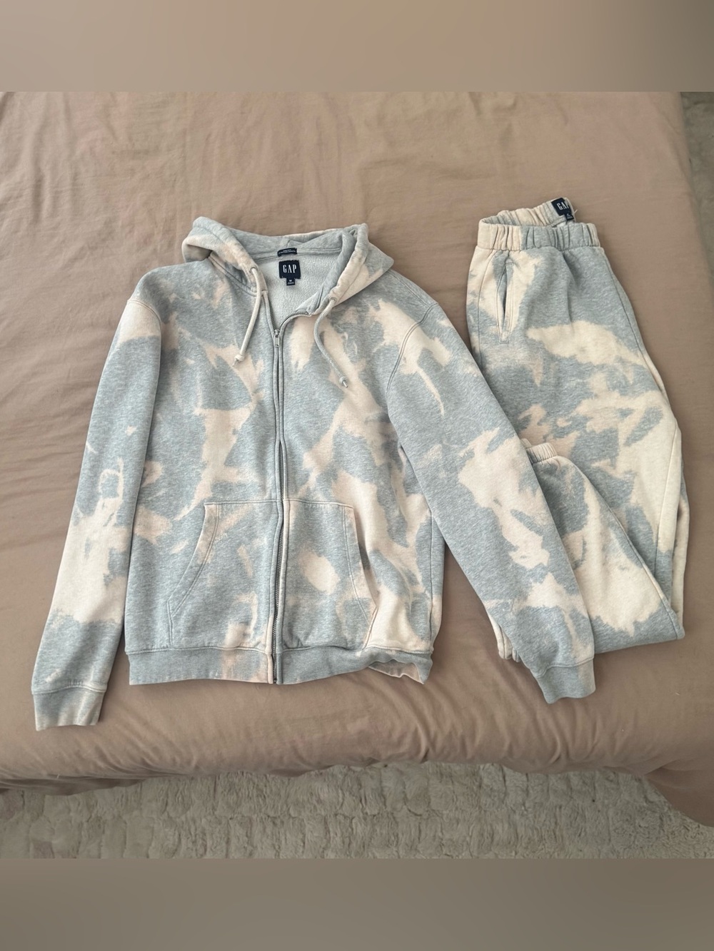 GAP Tie-Dye Zip Hoodie & Joggers - Gray and Cream
